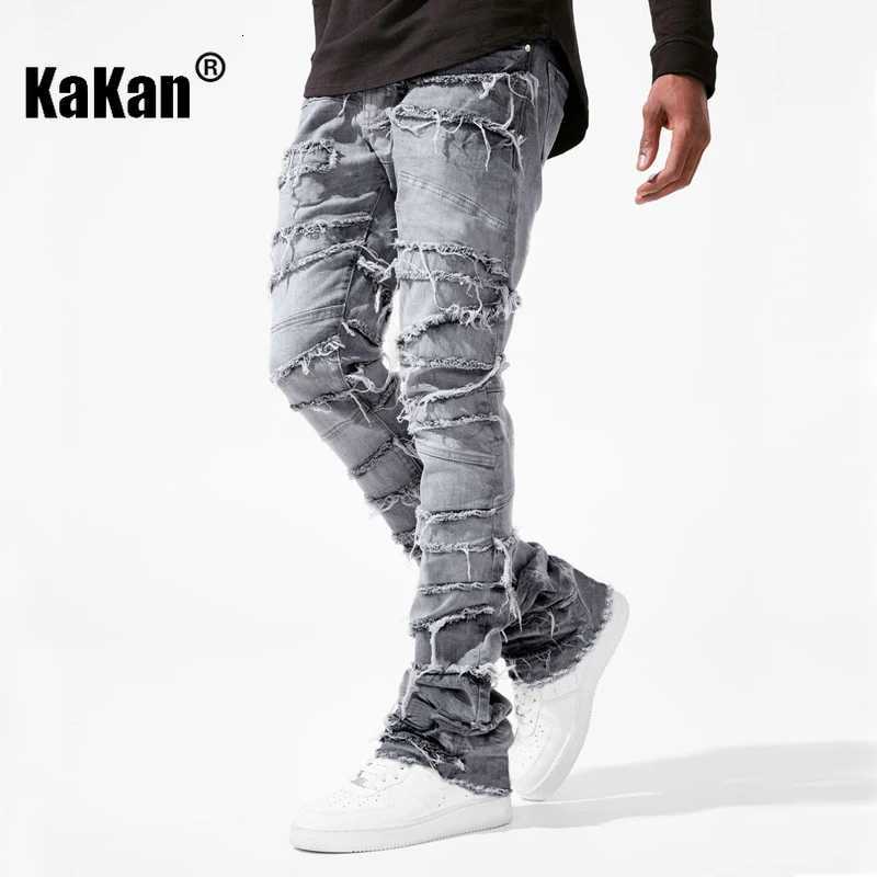 Kakan European and 1 Mens Elastic PaTCh Long Jeans HighquALIty Straight Leg 1 Y251105