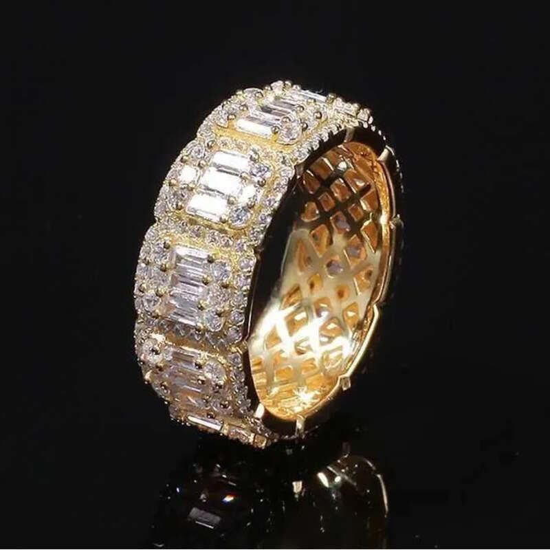 Aaa Gems Men's Baguette Dia Band Ring Real Vvs Wedding Iced Out Moissanite