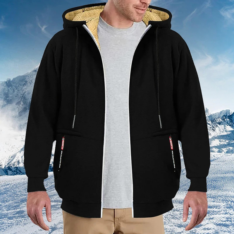 Mens Heavyweight Sherpa Fleece Lined Jackets Coats Windproof Zip Up Hoodie Winter Warm Hooded Sweatshirt Outerwear Outfits Tops 251017