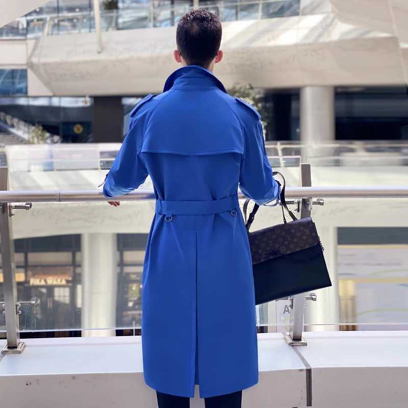 long knee length Mens trench coat double breasted raglan sleeves brown British mens thickened down inner long windbreaker J251017