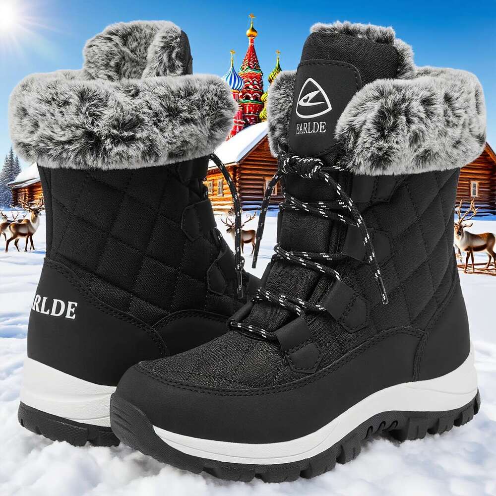 With Laces Warmth, Suitable Wear In Winter, Fit Women Plus Size Faux Fur Wide Width Fleece Snow Boots For Women, Cold Weather Gear, Laceup Boots, Clas