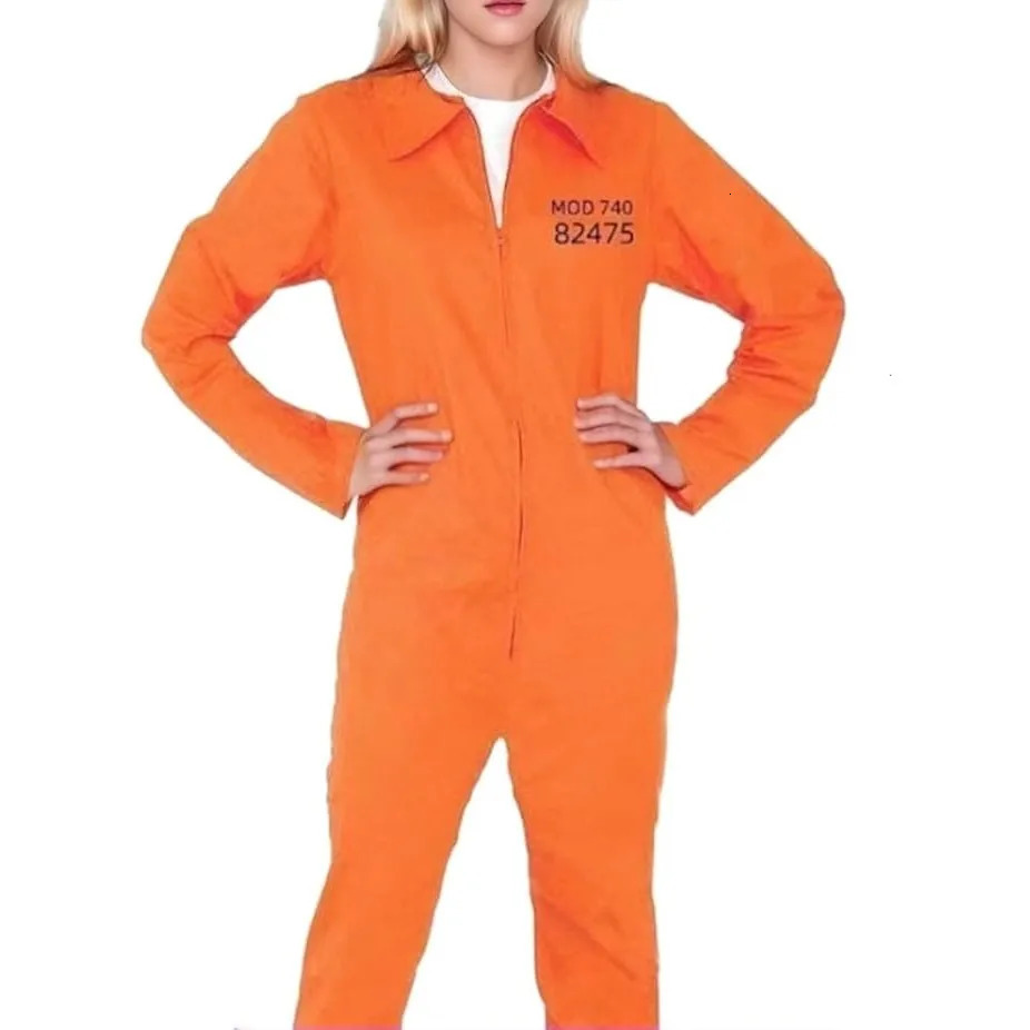 Adult Halloween Prisoner Jumpsuit Women Men Unisex Orange Jail Inmate Costume Cosplay Criminal Outfits Overalls 251011 - view 4