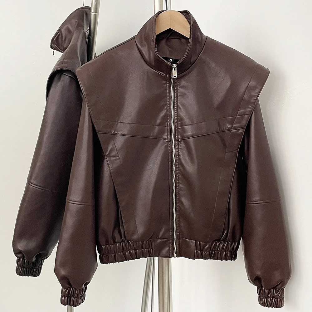 Wholesale Faux Leather Jacket Women New Spring Autumn Top Clothes Fashion Short Fake Leather Female Short Brown Overcoat LadyT251017