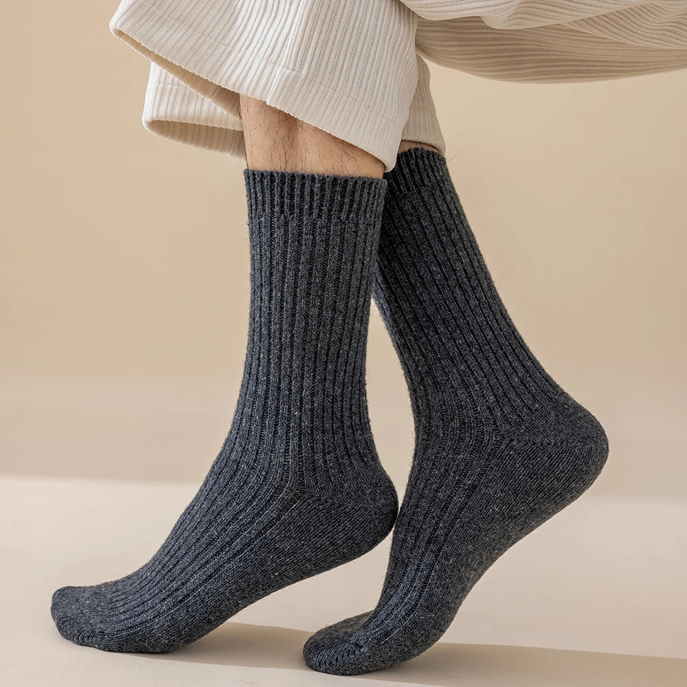 3 Pairs Mens Winter Thick Warm Wool Socks Harajuku Retro Merino Wool Business Casual Fashion Socks 251017