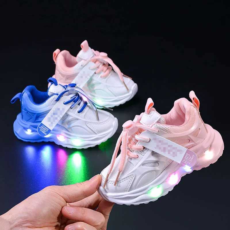 Autumn Childrens Sports Shoes Gradient Color Leather Boysgirls Luminous LED Light Shoes Boys Casual Sneakers 16 Years OldT251017