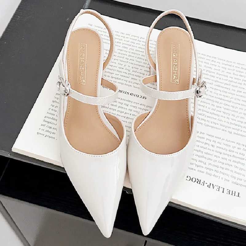 High Quality Patent Leather Buckle Women Sandals Pointed Toe Back Strap Slide Sandals Fashion Comfort hoof heels Designer Shoes Z251015