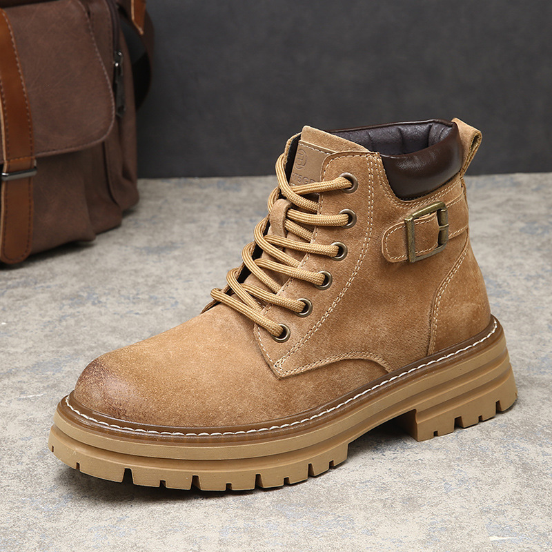 Designer's genuine leather yellow boots for autumn and winter 2025 new men's shoes, British style short boots, thick soled Martin boots, wom