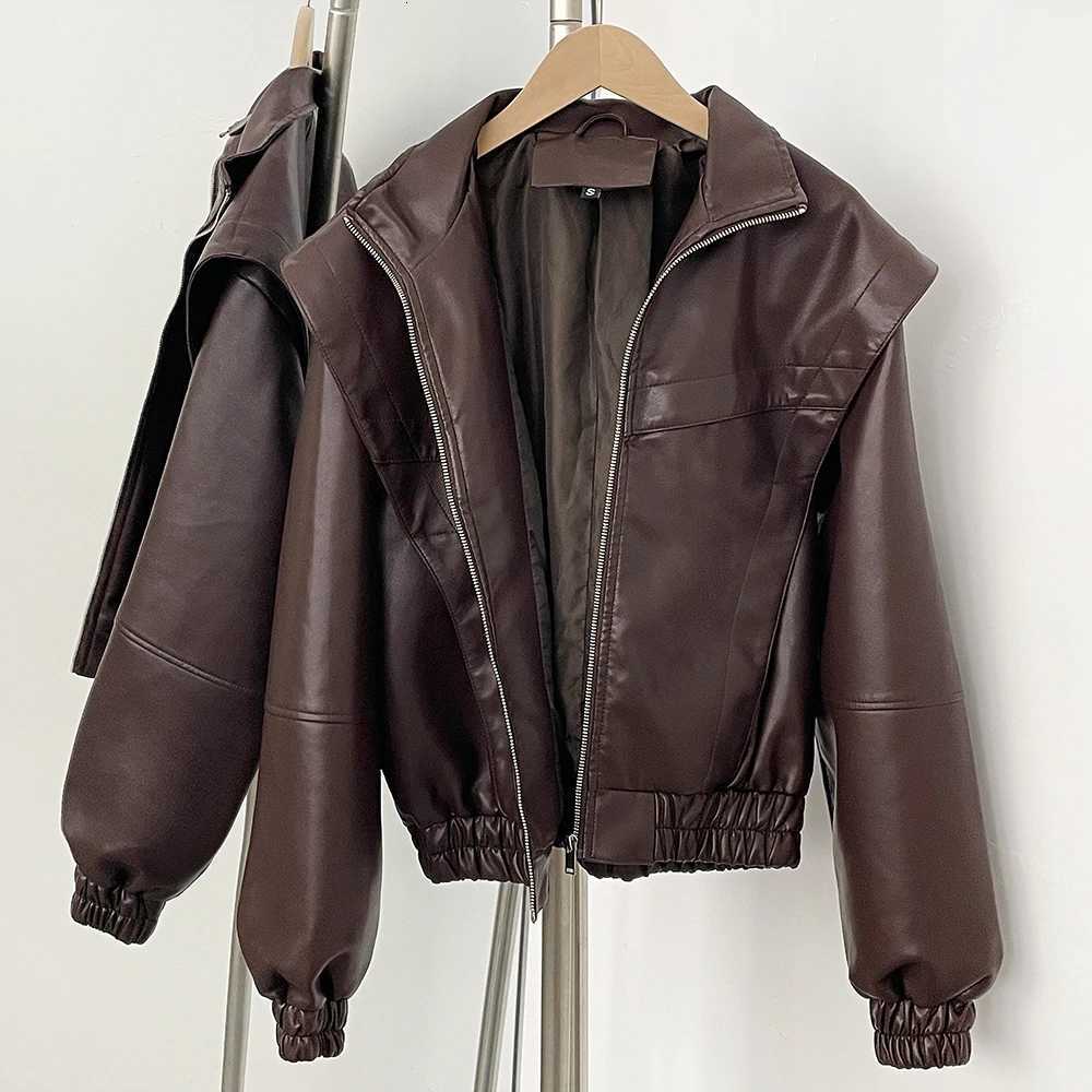 Fashion PU Jacket Faux Leather Jacket Women Imitation Long Sleeve Autumn New Street Versatile Elastic Hem Stand Up Collar LadyT251017