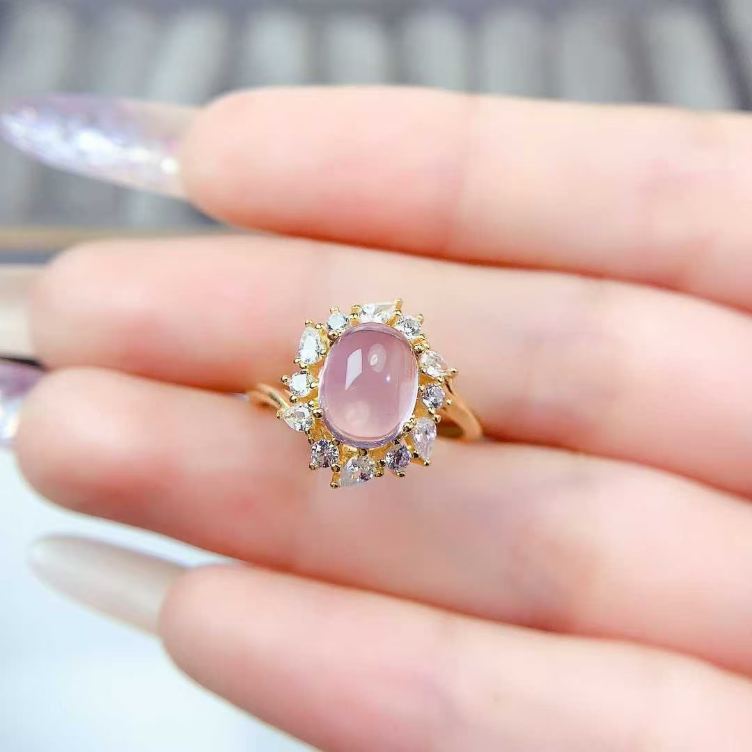 Natural rose quartz ring real 925 silver pink crystal jewelry 7mm*9mm genuine Mozambique rose quartz silver ring birthday gift for women