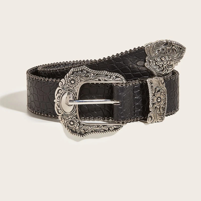 38x105cm Women Men Vintage Carved Needle Buckle Belt Punk Hip Hop Rock Style Jeans Belt Y2K Black PU Leather Waistband 251010