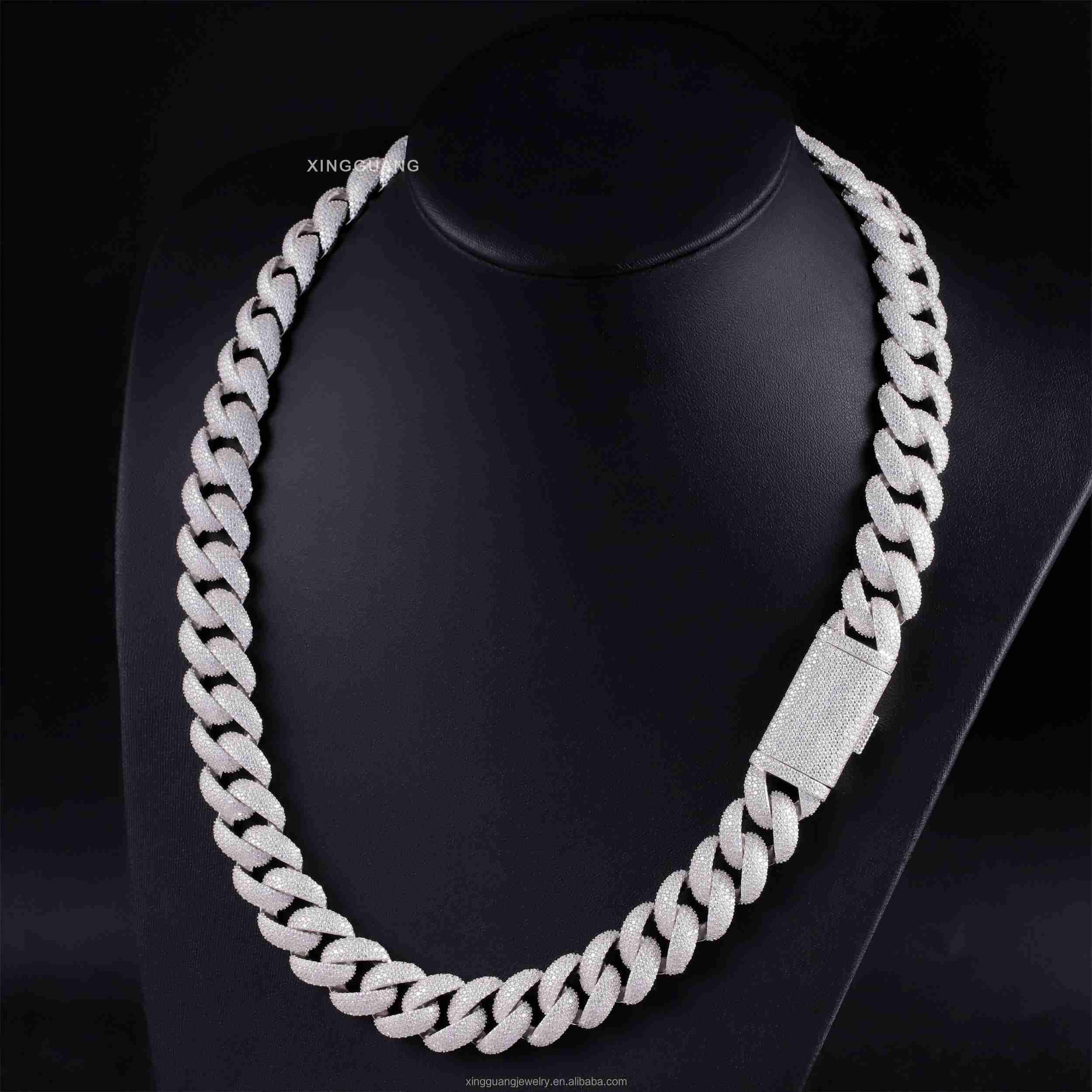 StraightBent Buckle 17MM 4Rows Full Iced Out D Color Moissanite Diamonds Solid Silver Cuban Lidynamic Chain Hip Hop Jewelry