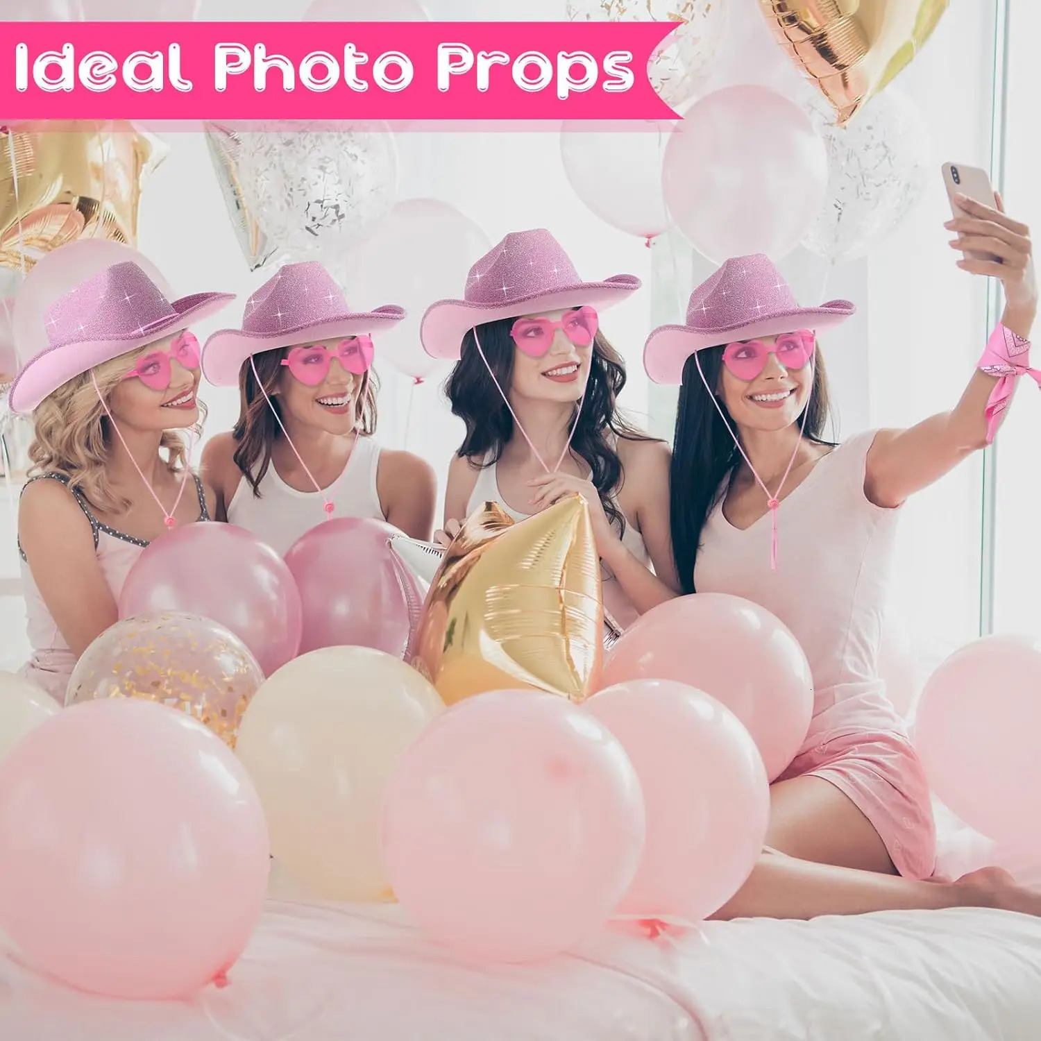 648Pcs Sparkly Cowboy Hat for Wedding Bachelorette Party Cowgirl Hats with Bandanas Heart Sunglasses Western Party Supplies 251015