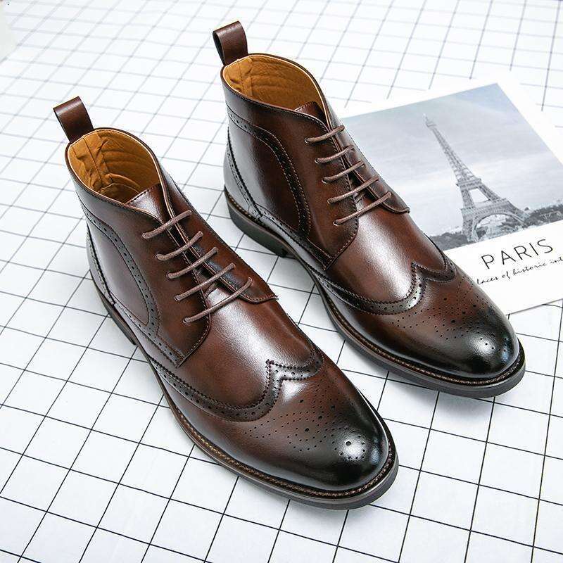 Men's Chukka Lace-Up Fashion Ankle Boots Casual Oxfords Wingtip Leather Shoes Comfortable