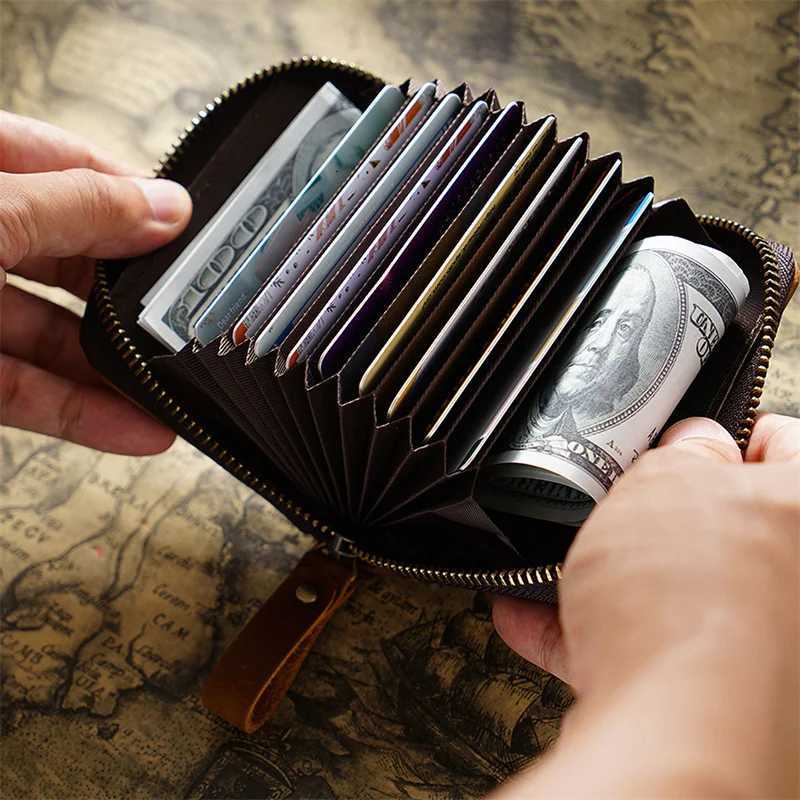 Crazy Horse Pu Leather Card Holder Men Zipper Card Wallet Rfid Card Purse Male Carteras With Cardholders Woman Coin PurseW251017