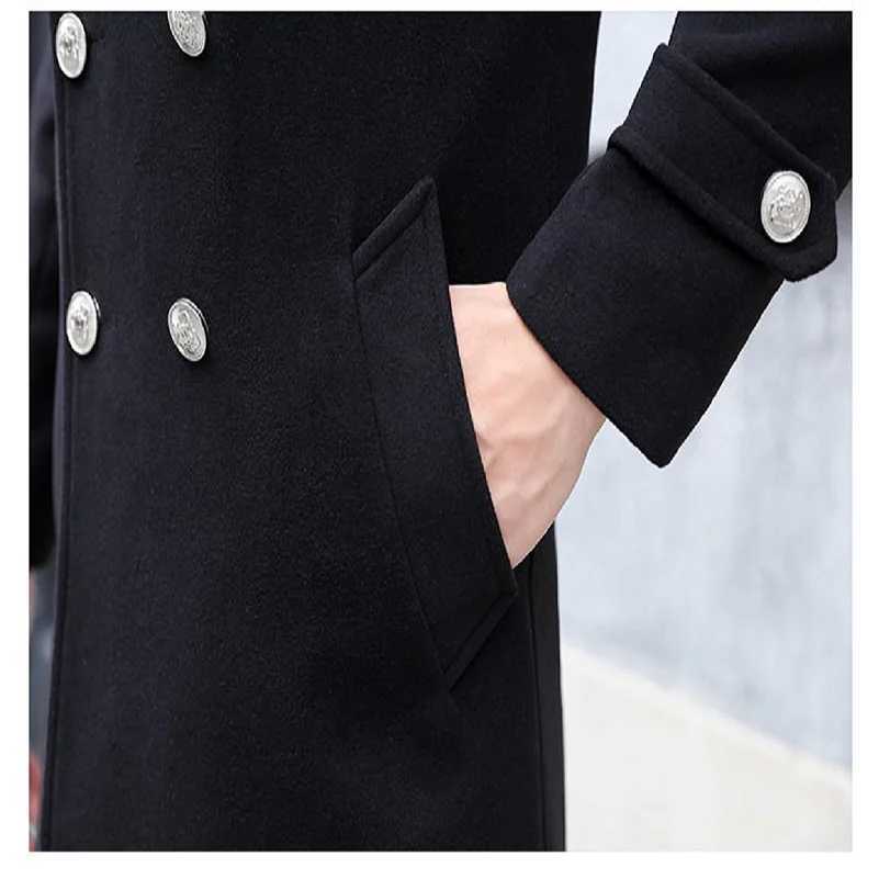 Long dust coat Men Winter Warm Trench Woolen Cloth Coat Mens Double Breasted Slim Casual Jackets Solid Business Outwear J251017