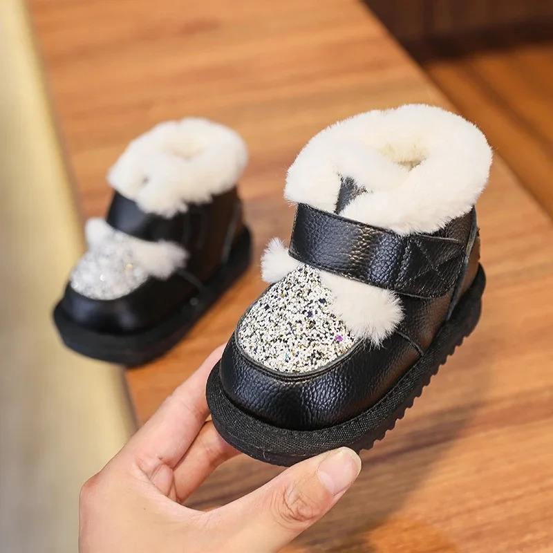 Children Winter Shoes for Baby Girls Snow Boots Infant Toddler Shoes Genuine Leather Softsoled Anti slip Kids Plush Boots 251015