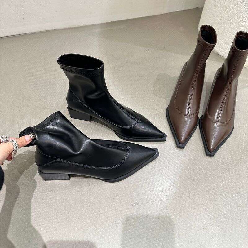 Sharp Pointed Short For Women, New 2024 Autumn Winter Women's Fashion, Thick And Slim Boots, Niche Design, Martin Boots