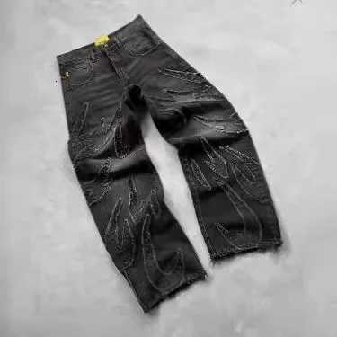 Retro Harajuku Bat Pattern Embroidered Loose Jeans Mens Streetwear Y2K Lazy Jeans Comfortable Fit Denim Trousers Y251105