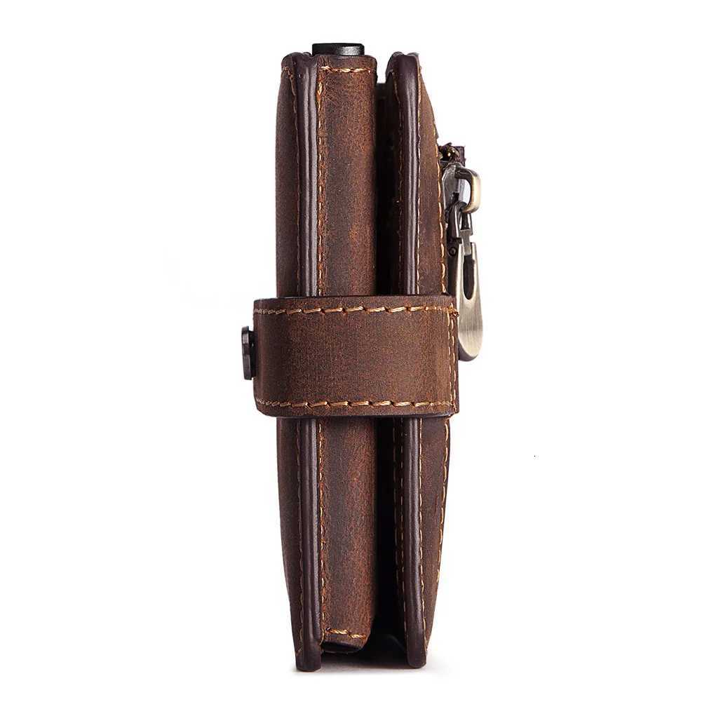 HUMERPAUL Crazy Horse Leather Mens Wallet with RFID Blocking Card Holder Mini Metal Pop Up Wallets Zipper Coin Pocket for MaleW251017