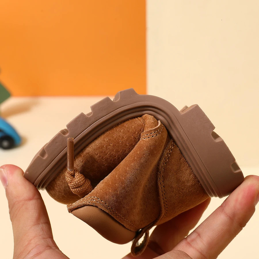 Autumn Baby Boots Leather Boys Ankle Boots Orange Soft Sole Nonslip Fashion Toddler Girls Boots 251015