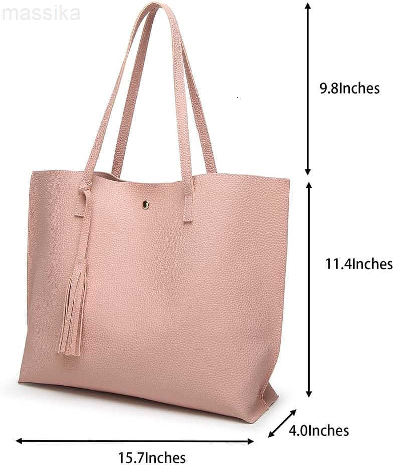 Womens Soft Faux Leather Tote Shoulder Bag from Big Capacity Tassel Handbag M251017