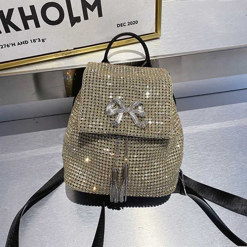 Metal bow shiny ineffectual diamondencrusted leisure campus versatile celebrity chain largecapacity backpack Z251017