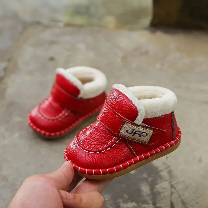 Autumn Winter Baby Girls Boys Genuine Leather Snow Boots Warm Plush Outdoor Infant Toddler Shoes Soft Bottom Kids Children Shoes 251015
