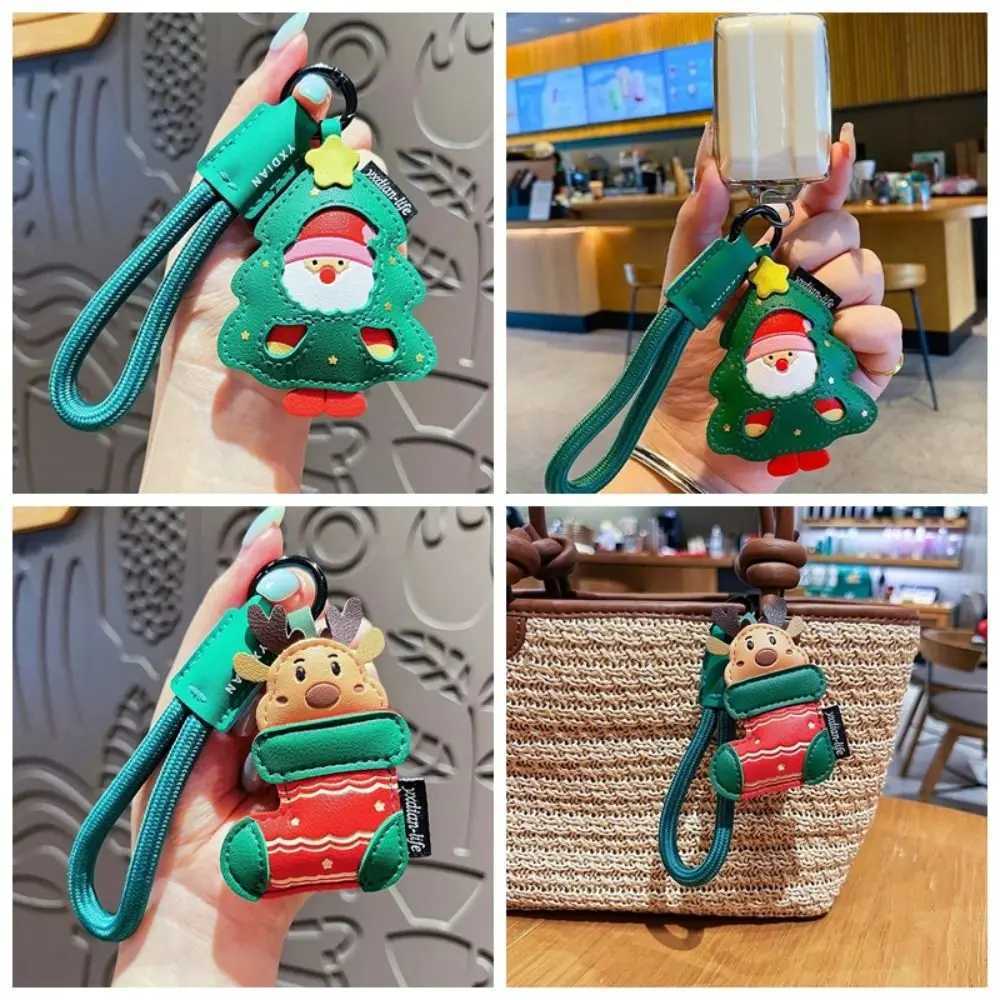 Bag Charm Waterproof Christmas Key Ring Exquisite Sewn Santa Claus Keychain Cartoon Christmas Tree Leather Elk Pendant J251017