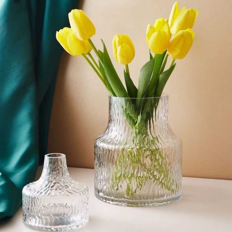 Glass Vase Glacier Texture Flower Vase Transparent Hydroponic Vase Living Room Decoration Terrarium Creative Home Decor C251017