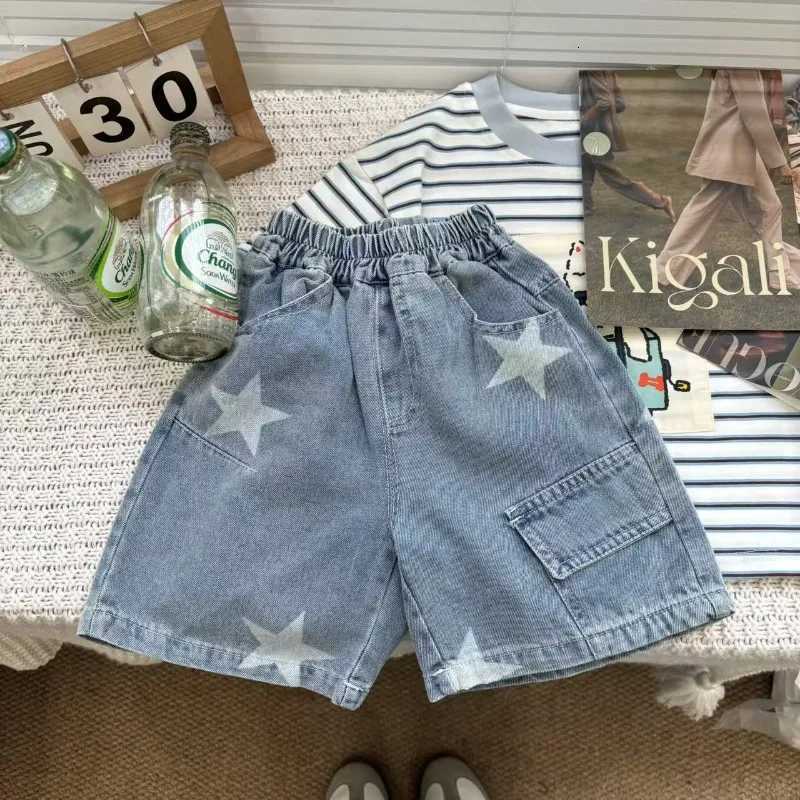 Korean Style Boys Summer New Item Full Printed Star Mid Waist Jeans Childrens Casual Baby Pocket ShortsT251017