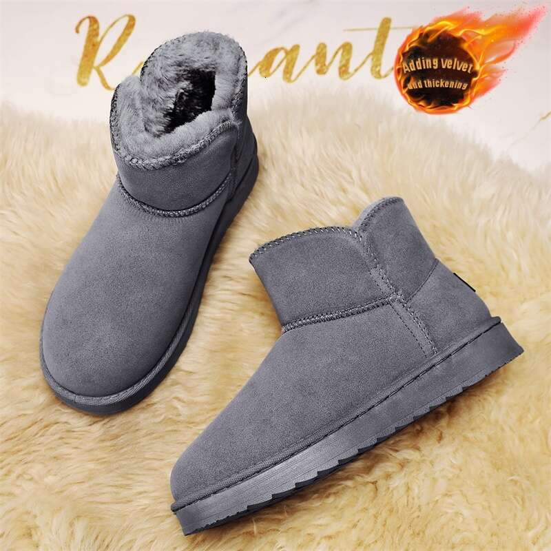 Men's Women's Warm Slip-Resistant Thick-Soled Snow Heavy-Duty Rubber Sole, Round Toe Short Ankle Boots With Faux Cover Upper, All-Terrain Tr