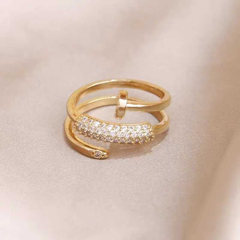 Micro inlaid zircon three circle nail opening ring personalized light luxury ring for women light luxury jewelry Z251017
