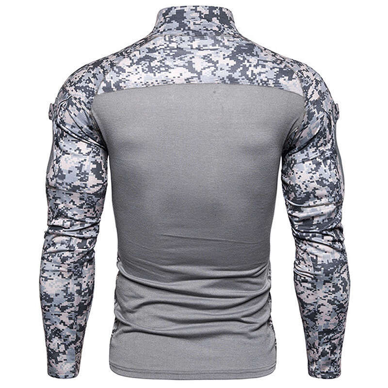 Summer Camouflage Color Block Long Sleeve American Military Style European Size Trendy Men's T-Shirt B5