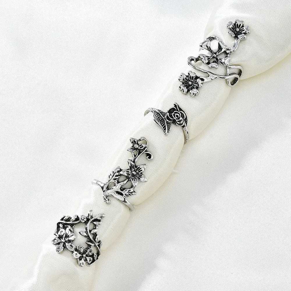 4PCSSet Forest Vine Leaf Flower Ring Vintage Punk Antique Carved Midi Finger Ring Women Bohemian Rings For Men Jewelry Gifts Z251017