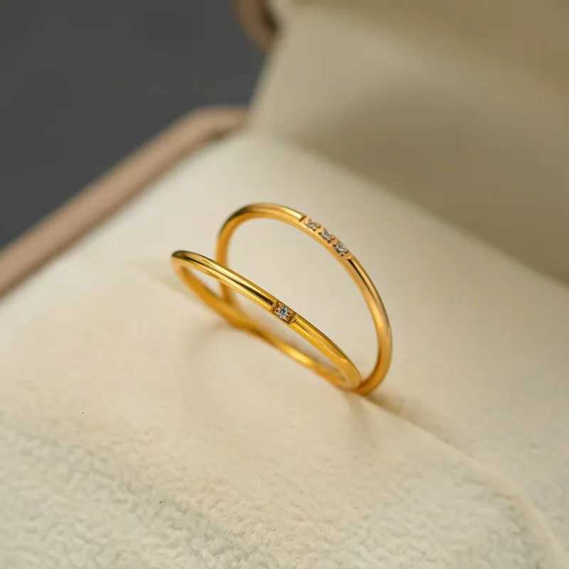 1mm Thin Stainless Steel CZ Plated Paved Tiny Zircon Stackable Ring Golden Color Wedding Band for Women Girl Ring JewelryW251017