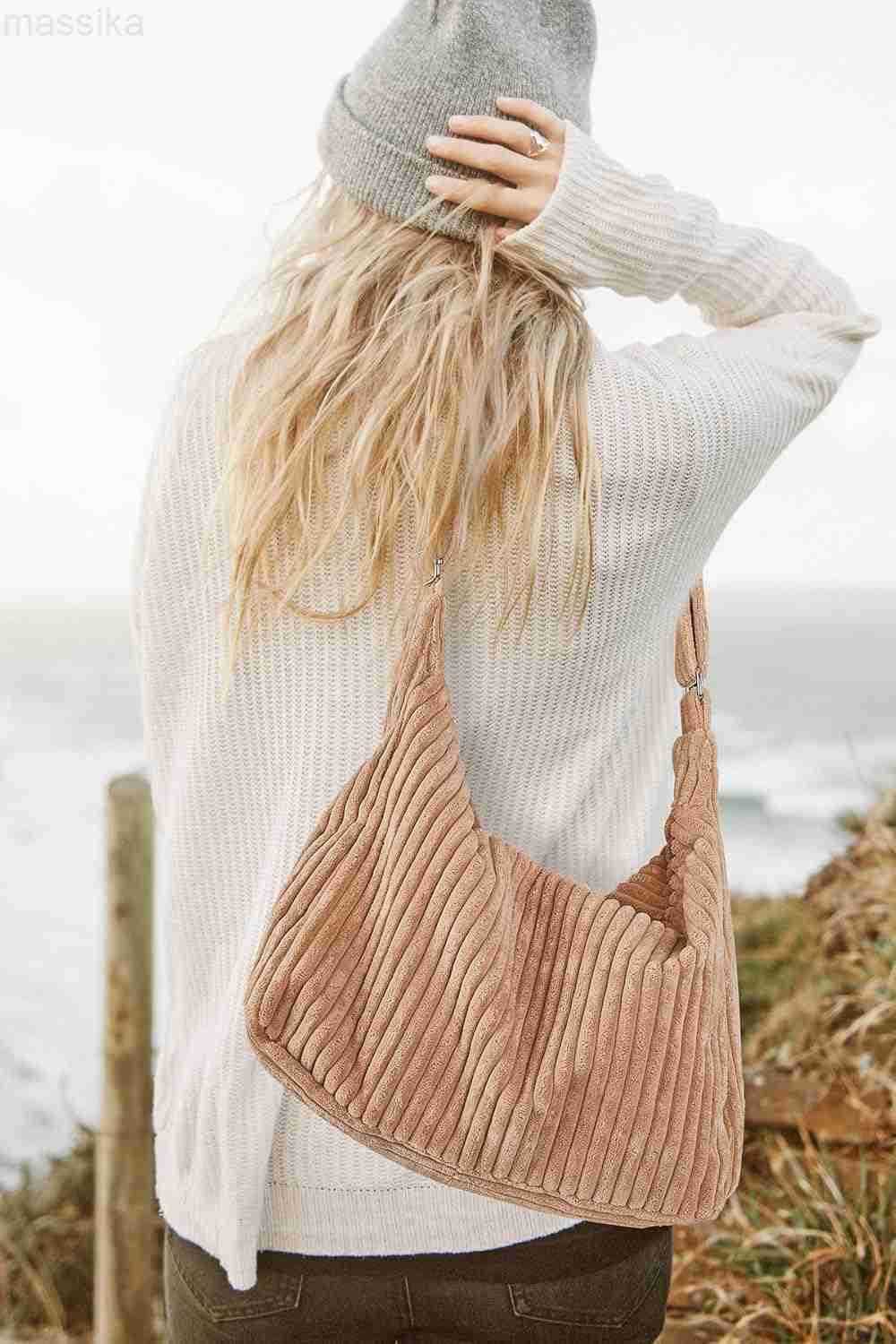 Women Corduroy Hobo Bag Adjustable Strap Shoulder Bag Crossbody Bag Casual Purse Tote Bag Handbag M251017