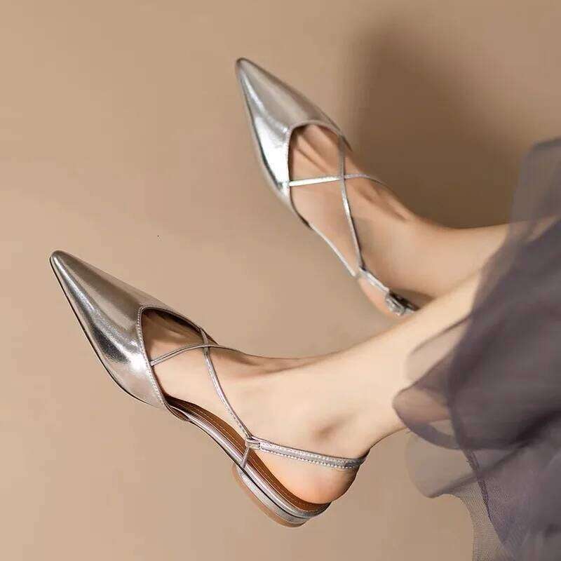 2025 Sexy Slingbacks Women Sandals Pointed Toe Pumps Flats Party Genuine Leather Dress Shoes Office 35-40