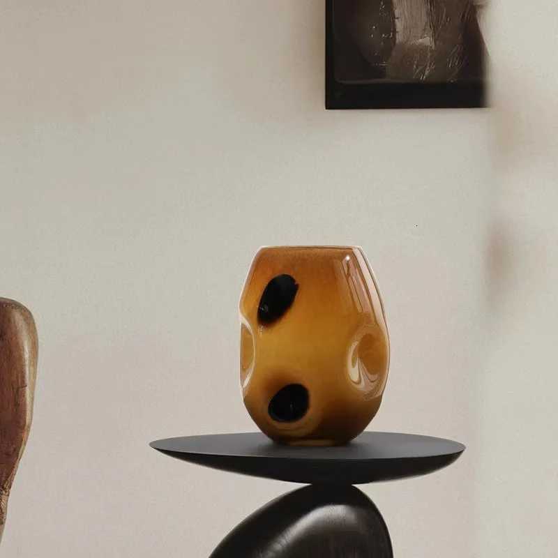 Mediumold brown black polka dot oval glass highend vase home creative design soft decoration hydroponic flower appliance C251017
