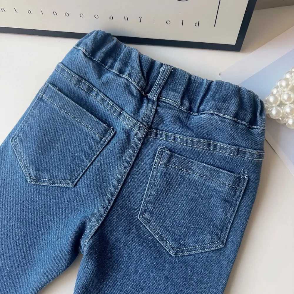 37 Years Old Cute Baby Girl Clothes Blue Kids Jeans Spring and Autumn New Solid Color Flared Pants Casual Childrens ClothingT251017