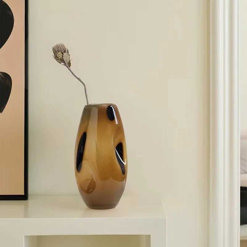 Mediumold brown black polka dot oval glass highend vase home creative design soft decoration hydroponic flower appliance C251017