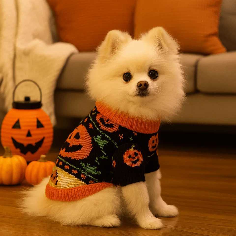 Turtleneck Design Halloween Dog Sweater Pumpkin Costume Soft Pumpkin Pet Sweater Comfortable Warm Dog Knitwear Pet ClothingW251017
