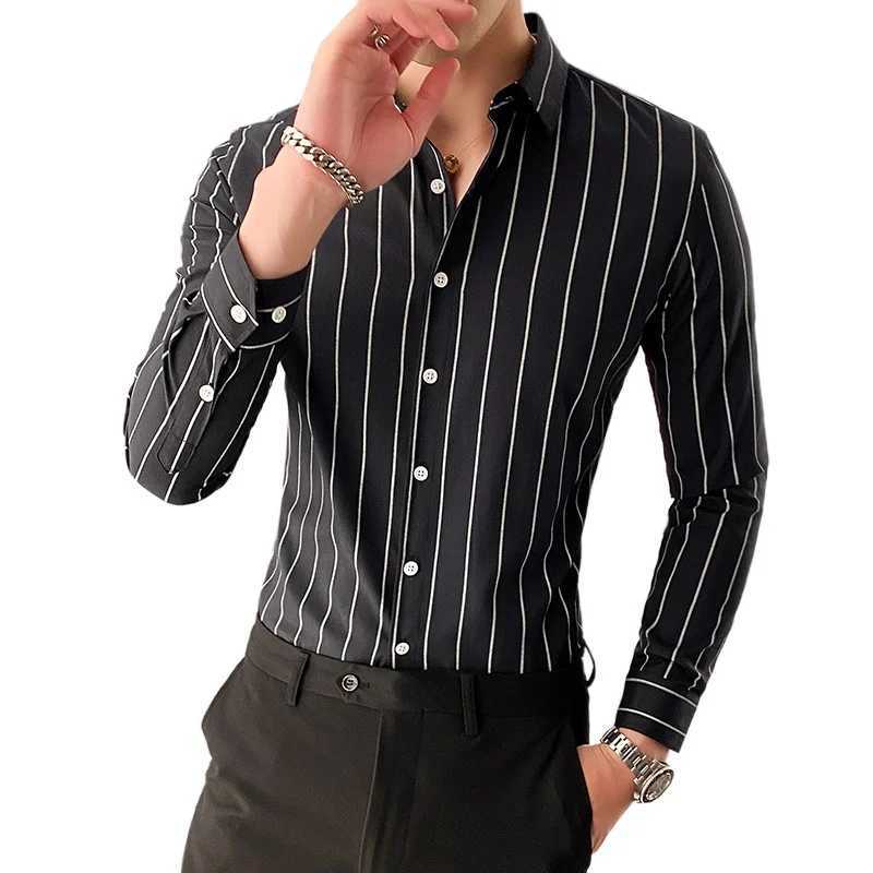 Blue Mens Single Breasted Buttoncollar Stripe Shirt Long Sleeve Fashion Fit Men Cotton Shirts Red Grey Large CamisaChemise J251017