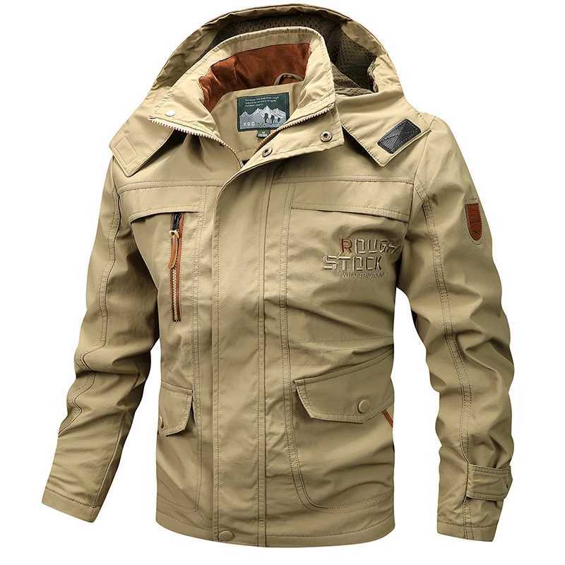Spring Autumn New Men Windproof Casual Jacket Coat Detachable Hat Jacket Men MultiPocket Waterproof Military Jacket Male M5XL J251017
