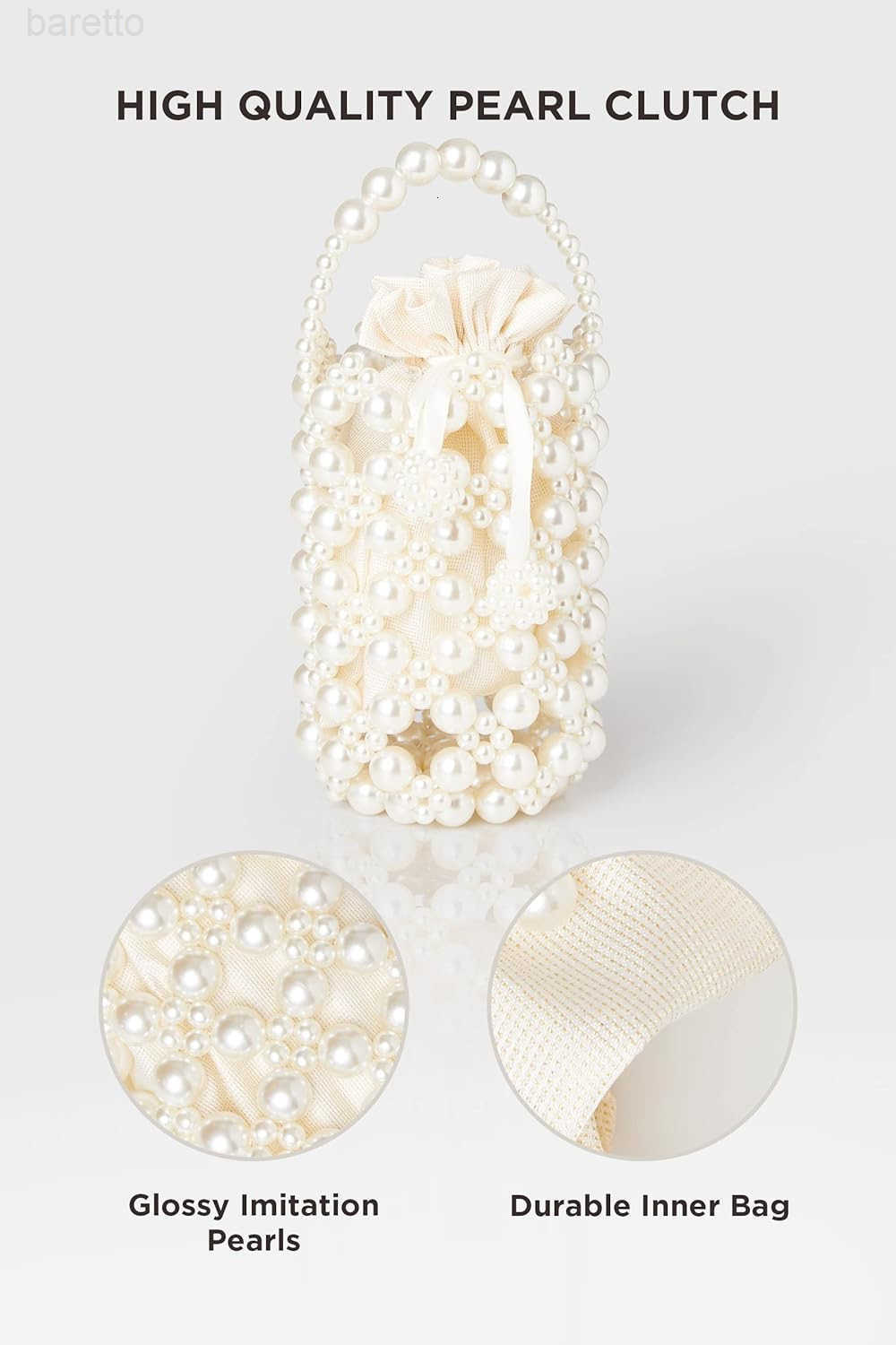 Womens White Pearl CluTCh Purse Bucket Beaded Bridal Evening Handbag Formal Reticulated Bag with Inner Bag for Party Wedding Z251017