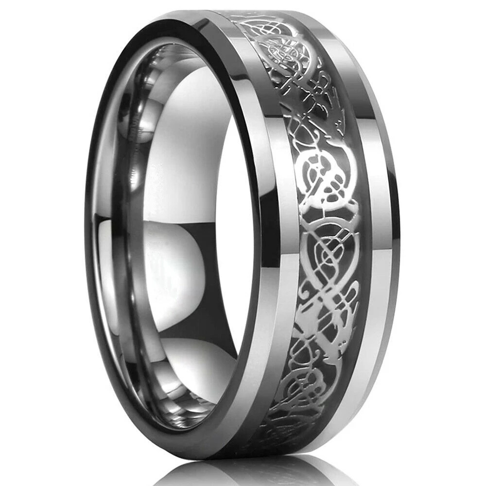 21 Colors 8mm Mens Stainless Steel Celtic Dragon Ring Inlay Red Green Black Carbon Fiber Ring Wedding Band Jewelry Size 613 251017