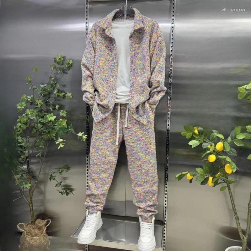 Men's Tracksuits Spring And Autumn Knitted Woolen Sweater Pants Set Suitable For Couples To Wear Loose Elastic Casual Two Piece