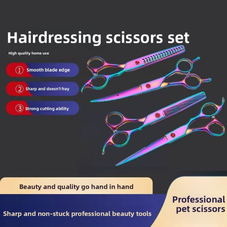 Colorful Pet Tool Set Hair Trimming Haircut Artifact Straight Dental Scissors Professional Grooming Tools high quality Wholesale