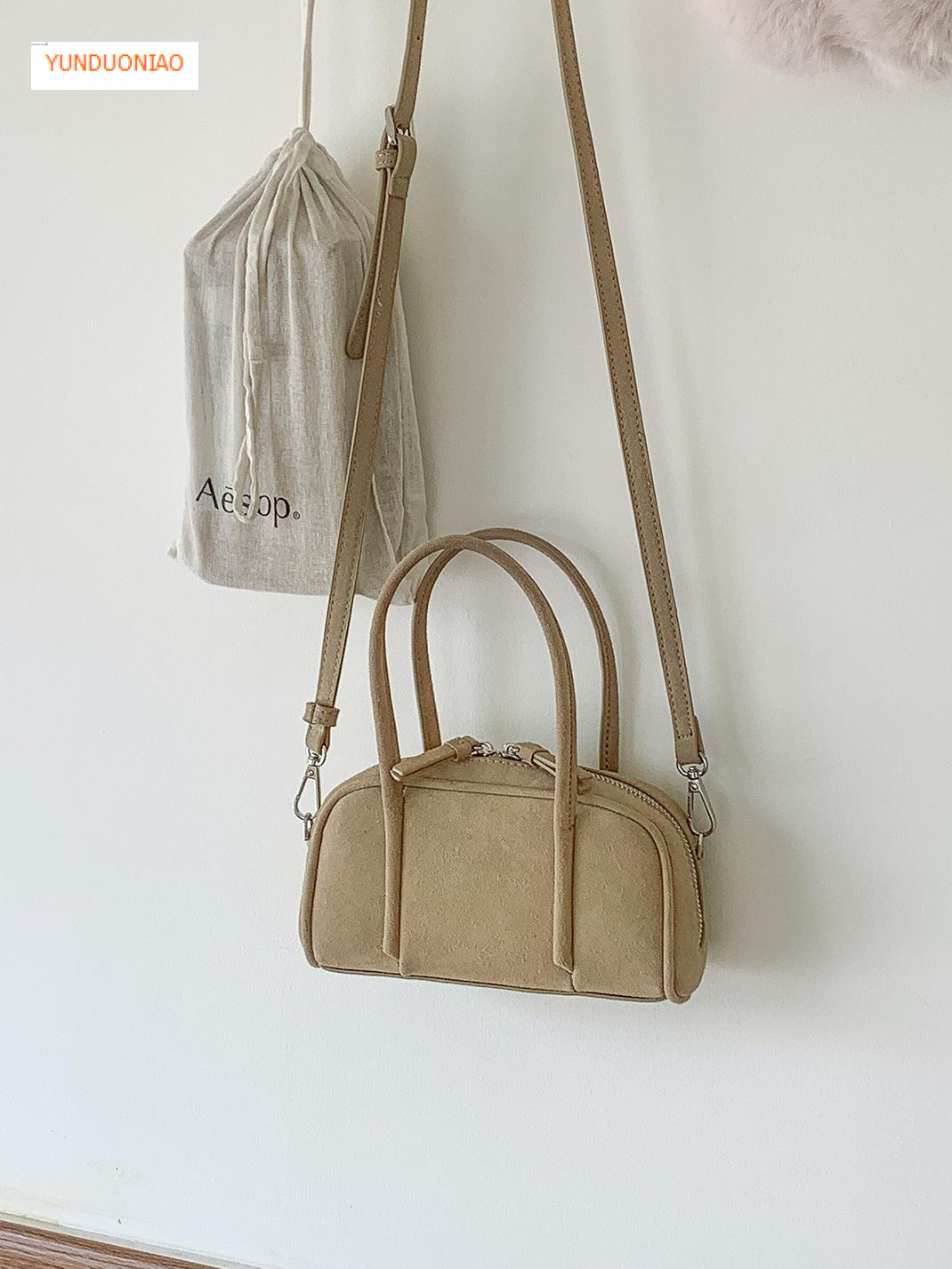 Autumn and winter suede Boston bag fashionable retro style luxury handbag new designer bag women's shoulder crossbody bag