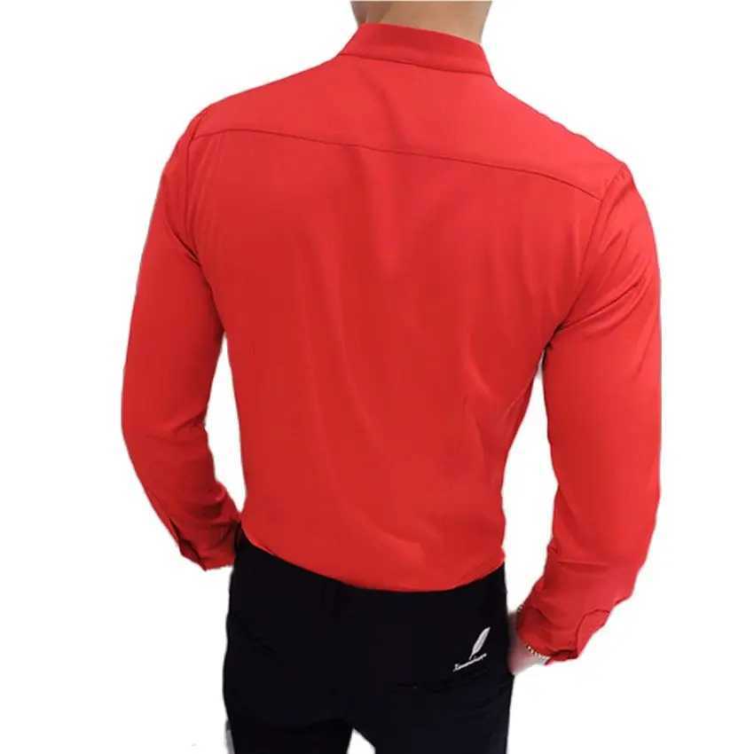 Black Male Stretch Long Sleeve ShirtsMens High Quality Stand Collar Pure Slim Fit Business Shirt Red White Camisa Man Chemise J251017