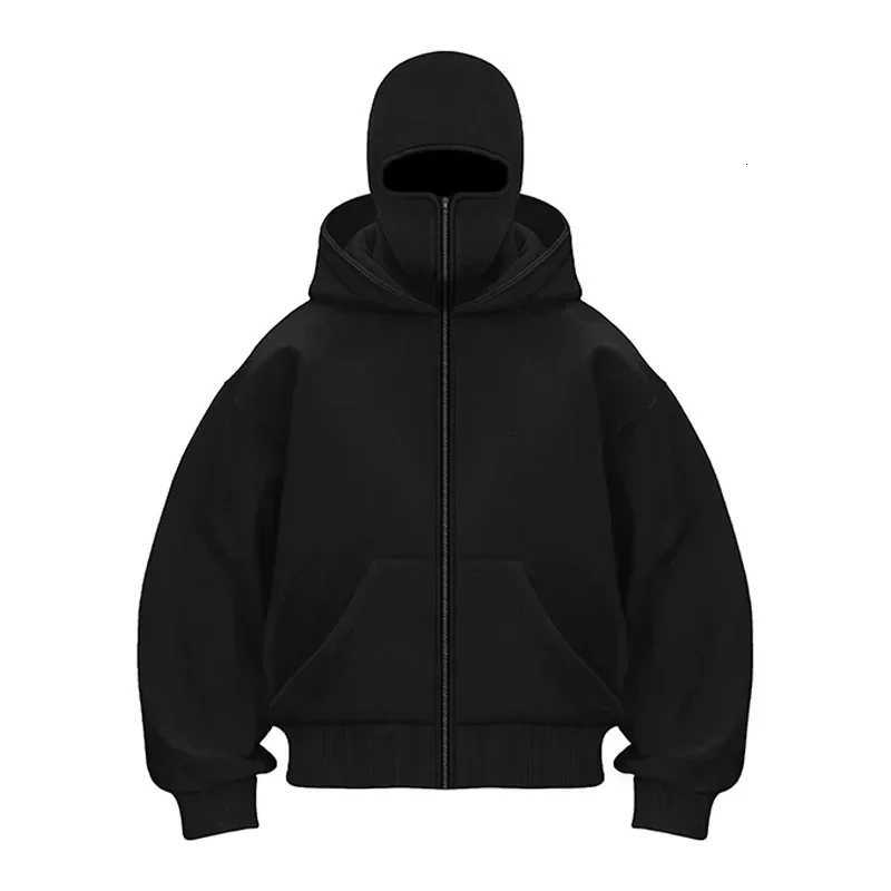 Balaclava Men Zip Hoodie Winter Warm Casual Sweatshirt Y2K with Hooded Face Mask Zipper Design Sports Jacket Outdoor Activities Z251017
